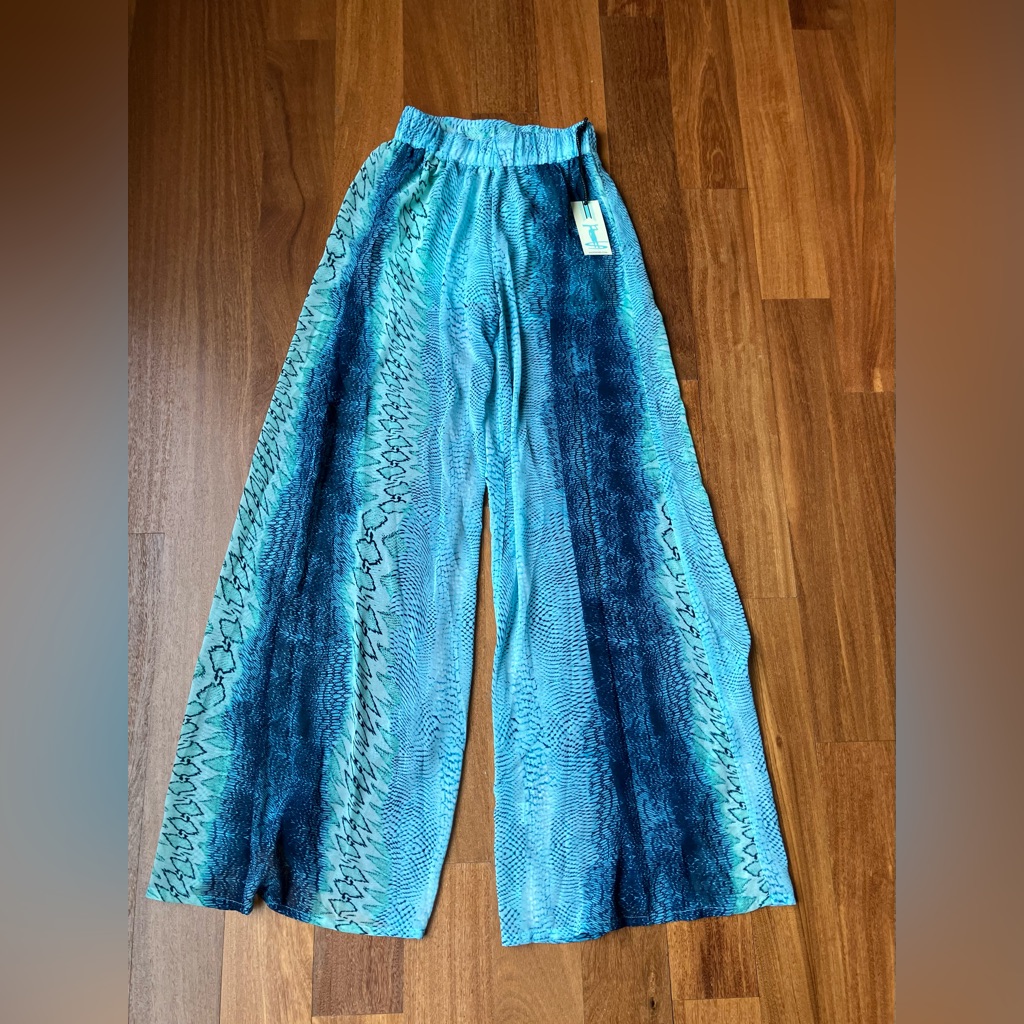 Shore Blue Snake Print Wide-Leg Pants Size Xs
